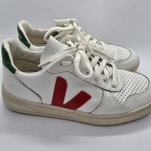 Veja White and Red Wome's Sneakers with Green Accents